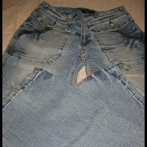 Womens R.V.T. Jeans Co 3 Zipper 4 Pocket Tie Ankle Straight Leg BLUE JEANS Sz 8